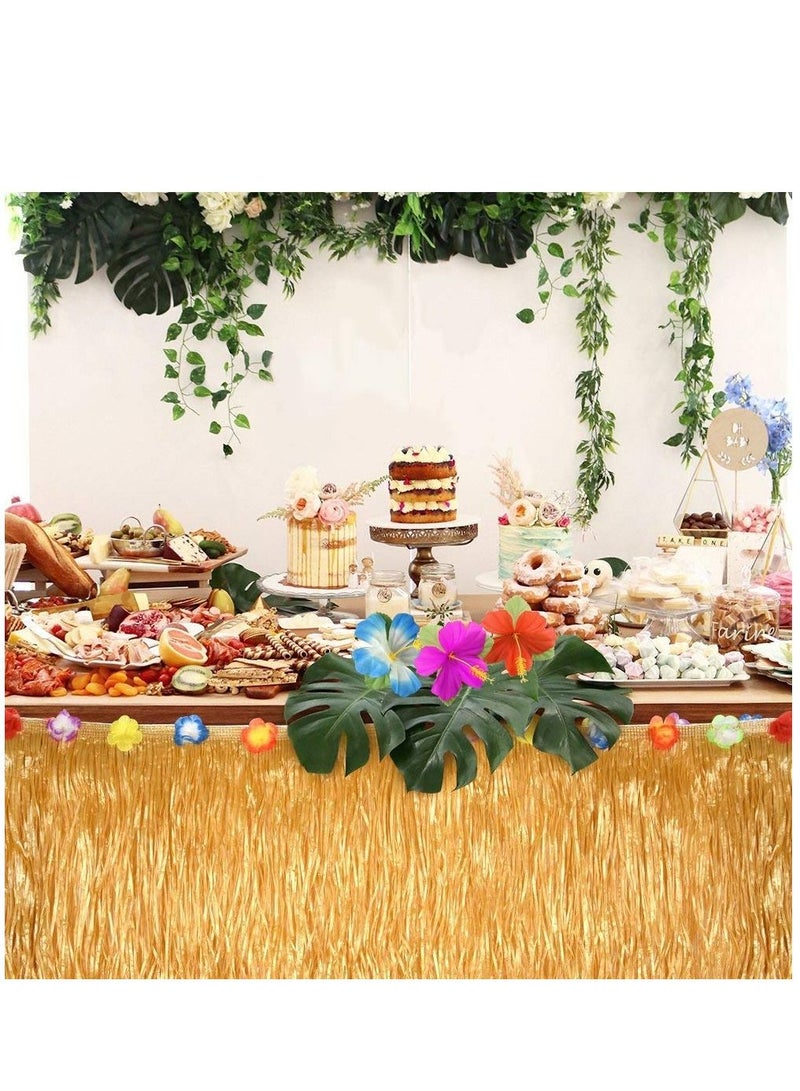 2PCS Hawaiian Luau Table Grass Skirt Hibiscus String Colorful Flowers 9 Feet X 29 Inches for Hula Party Decoration Birthdays  - Image 2
