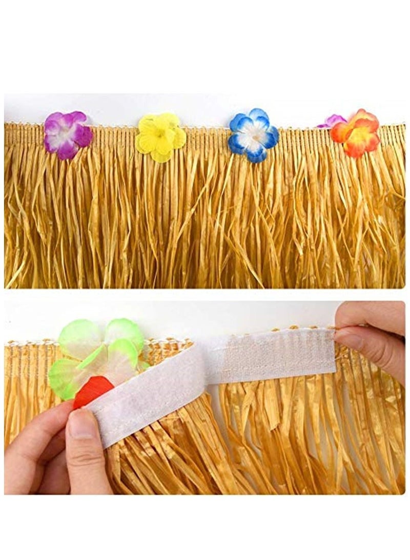 2PCS Hawaiian Luau Table Grass Skirt Hibiscus String Colorful Flowers 9 Feet X 29 Inches for Hula Party Decoration Birthdays  - Image 4