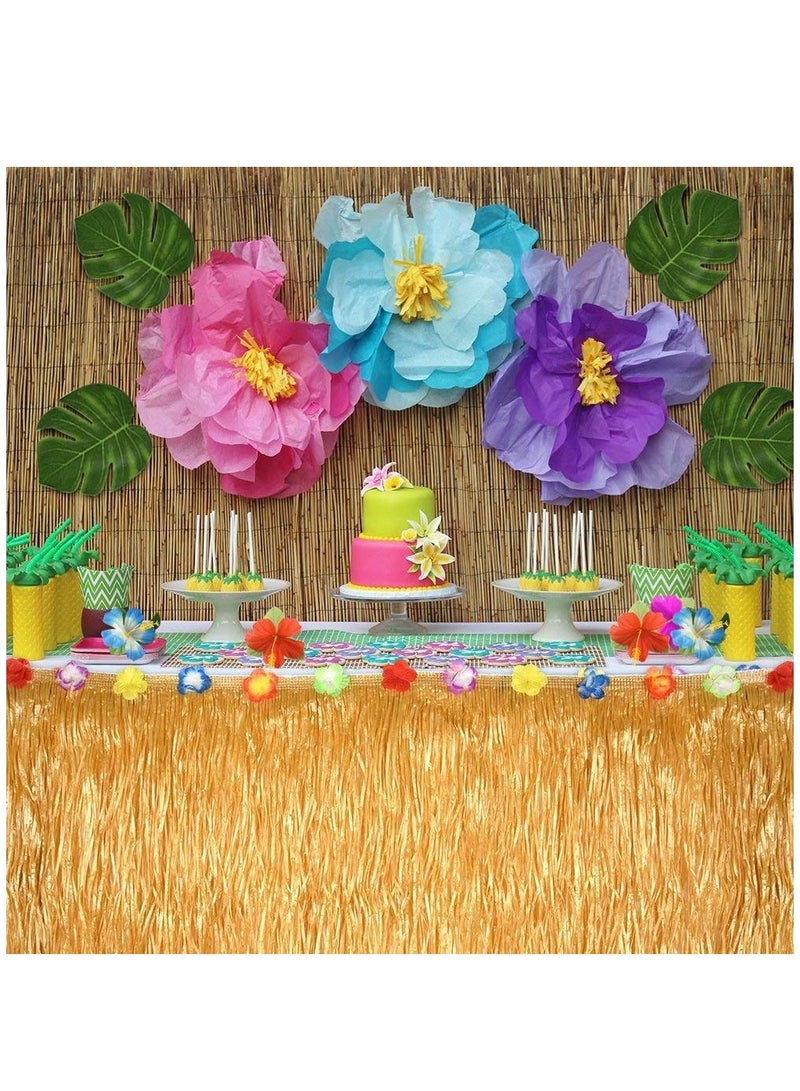 2PCS Hawaiian Luau Table Grass Skirt Hibiscus String Colorful Flowers 9 Feet X 29 Inches for Hula Party Decoration Birthdays