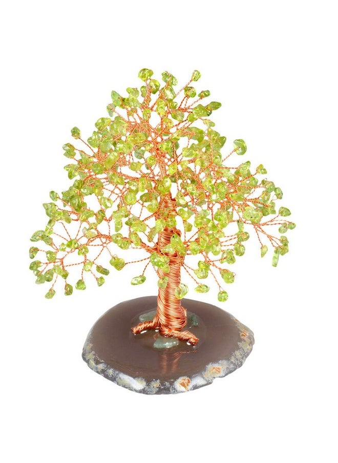 mookaitedecor mookaitedecor Natural Peridot Crystal Tree with Agate Slice Geode Base Money Tree Desk Home Decoration for Wealth and Luck 5"-6"  - Image 2