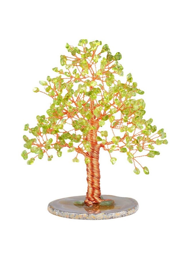 mookaitedecor mookaitedecor Natural Peridot Crystal Tree with Agate Slice Geode Base Money Tree Desk Home Decoration for Wealth and Luck 5"-6"  - Image 1