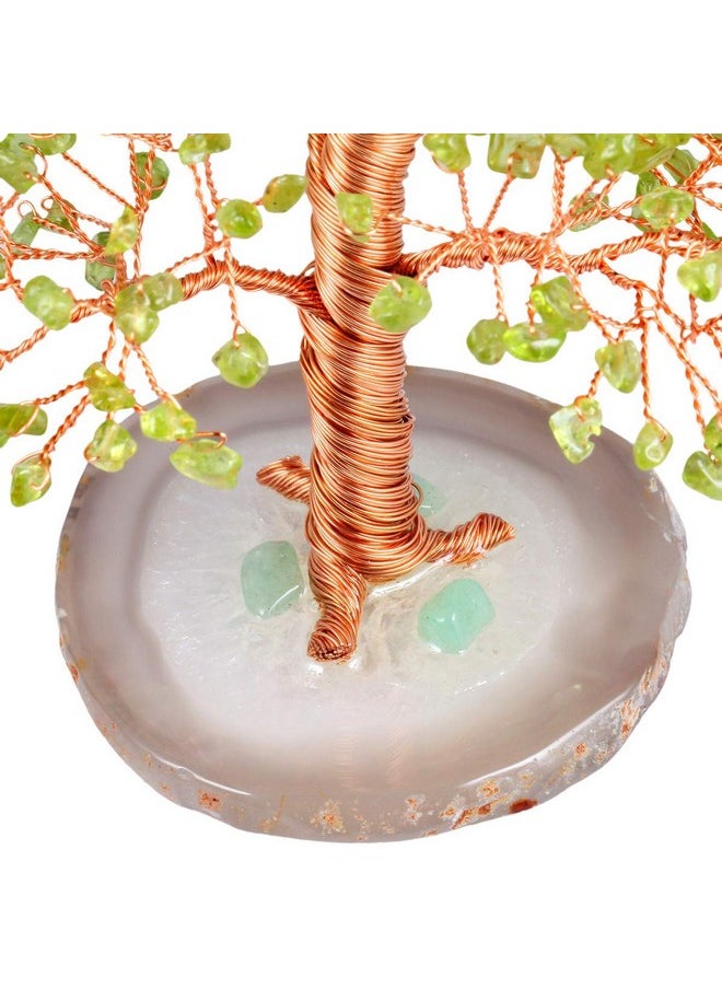 mookaitedecor mookaitedecor Natural Peridot Crystal Tree with Agate Slice Geode Base Money Tree Desk Home Decoration for Wealth and Luck 5"-6"  - Image 3