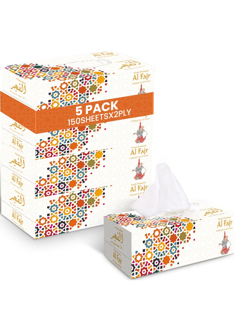 إس إن إتش باكينج علبة مناديل الوجه من الفجر، عبوة من 5 علب، 150 منديل × طبقتين لكل علبة، إجمالي 750 منديل. - Image 1