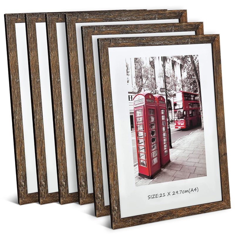 SEEDLING PHOTO FRAME A4 Certificate Frame Set Set of 6 Wood Picture Frame with High Definition Plexiglass Rustic A4 Photo Frame Suitable for WallMounted Composite Wood Picture Frames brown