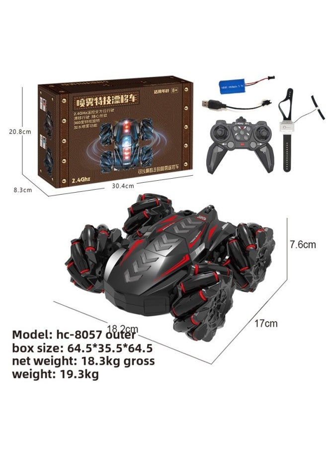 Generic - Double-sided Drift Remote Control Car Gesture Remote Control Induction Spray Car Four-wheel Drive Off-road Vehicle Children's Toys Cross-border-Color:8057 Double-sided Spray With Music-red-handle Remote Control Watch Remote Control (Chinese Version - Image 1