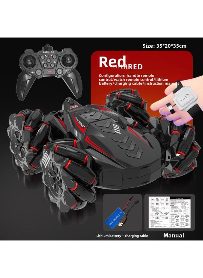 Generic - Double-sided Drift Remote Control Car Gesture Remote Control Induction Spray Car Four-wheel Drive Off-road Vehicle Children's Toys Cross-border-Color:8057 Double-sided Spray With Music-red-handle Remote Control Watch Remote Control (Chinese Version - Image 1