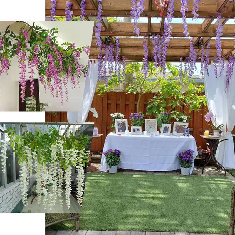 Luerbi 12 Pack Purple Flower Vines  Purple Wisteria Hanging Flowers  Fake Purple Wisteria  3.77 Feet Purple Artificial Wisteria Flowers  Purple Hanging Wisteria Flowers Garland  Silk Trailing Flower Decor - Image 4