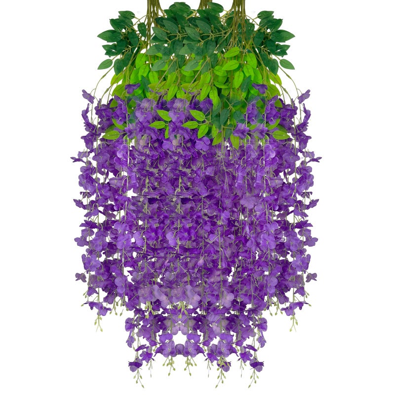 Luerbi 12 Pack Purple Flower Vines  Purple Wisteria Hanging Flowers  Fake Purple Wisteria  3.77 Feet Purple Artificial Wisteria Flowers  Purple Hanging Wisteria Flowers Garland  Silk Trailing Flower Decor - Image 1