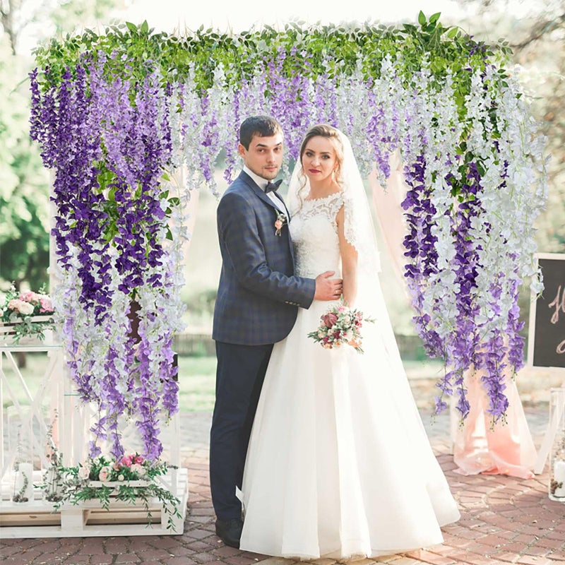 Luerbi 12 Pack Purple Flower Vines  Purple Wisteria Hanging Flowers  Fake Purple Wisteria  3.77 Feet Purple Artificial Wisteria Flowers  Purple Hanging Wisteria Flowers Garland  Silk Trailing Flower Decor - Image 3