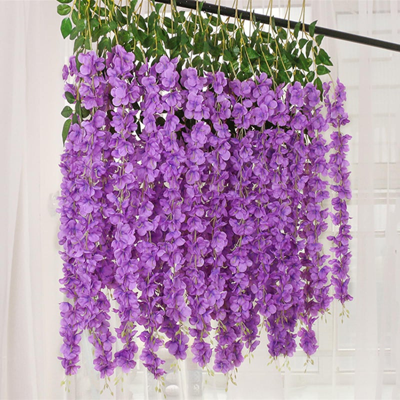 Luerbi 12 Pack Purple Flower Vines  Purple Wisteria Hanging Flowers  Fake Purple Wisteria  3.77 Feet Purple Artificial Wisteria Flowers  Purple Hanging Wisteria Flowers Garland  Silk Trailing Flower Decor - Image 5
