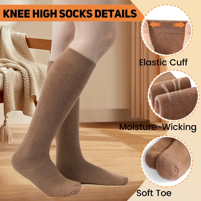 GUXIMIAR 4 Pairs Warm Knee High Socks for Women,Cotton Thermal Sock for Skiing Hiking Gifts Winter Boot Socks Mixed color02 - Image 2