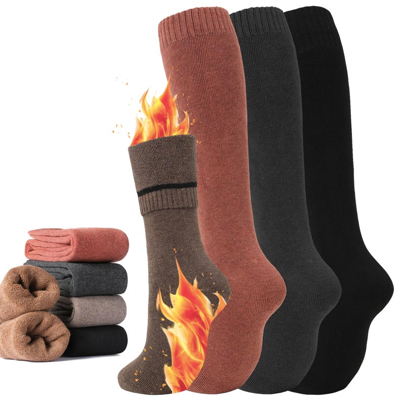 GUXIMIAR 4 Pairs Warm Knee High Socks for Women,Cotton Thermal Sock for Skiing Hiking Gifts Winter Boot Socks Mixed color02 - Image 1