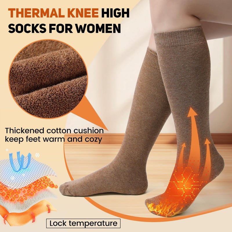 GUXIMIAR 4 Pairs Warm Knee High Socks for Women,Cotton Thermal Sock for Skiing Hiking Gifts Winter Boot Socks Mixed color02 - Image 3
