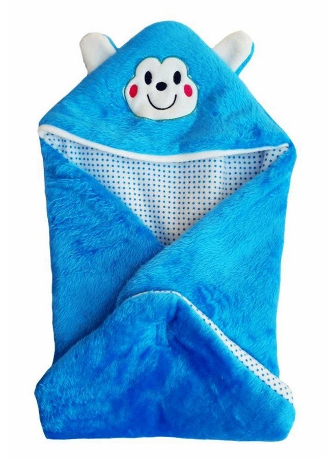 Brandonn Newborn Combo Of Furry Glacier Hooded Smily Baby Blanket And Premium Glacier Hooded Baby Wrapper(Pack Of 2, Pink N White-Blue) - Image 4