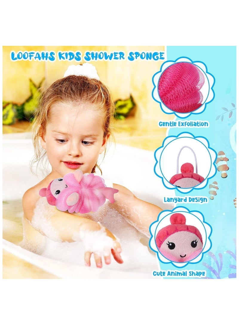 4 Pcs Mermaid Kids Loofah, for Girl Boy Body Shower, Cute Animal Bath Shower Sponges, Toddler Baby Bath Supplies - Image 4