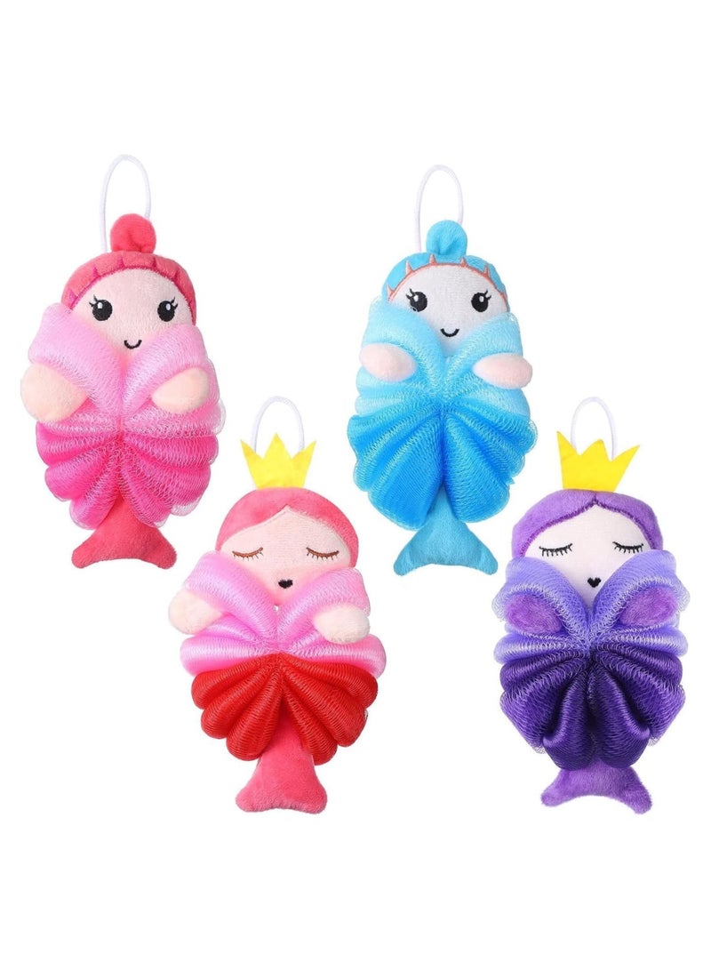 4 Pcs Mermaid Kids Loofah, for Girl Boy Body Shower, Cute Animal Bath Shower Sponges, Toddler Baby Bath Supplies - Image 1