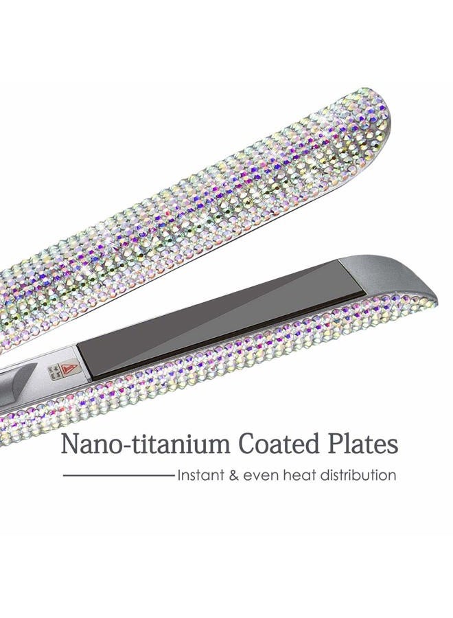 DORISILK Titanium Flat Iron for Hair, 480°F High Temp Hair Straightener Iron, Rhinestone Bling Flattening Iron, 2 in 1 Straightening Curling Professional Salon LCD Display Dual Voltage (AB Shine) - Image 2