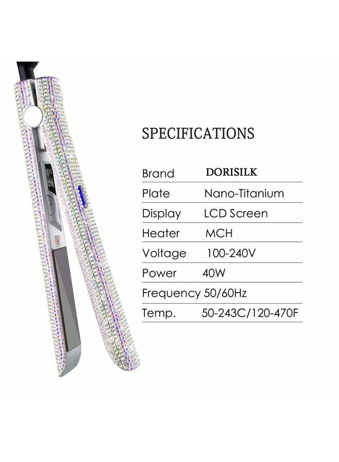 DORISILK Titanium Flat Iron for Hair, 480°F High Temp Hair Straightener Iron, Rhinestone Bling Flattening Iron, 2 in 1 Straightening Curling Professional Salon LCD Display Dual Voltage (AB Shine) - Image 5