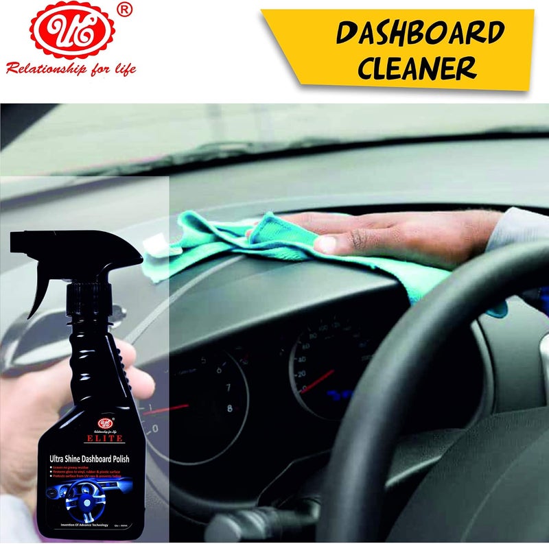UE Elite Magic Car Care Kit - (Pack Of 4 Items of Ultra Shine Dashboard polish, Glass Cleaner, Multi Purpose Cleaner, Microfiber Cloth 40cmx40cm) All In One for Car Cleaning, Washing, Shining, Caring - Image 3