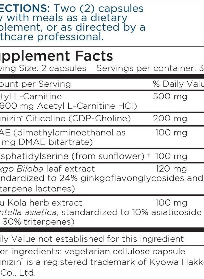 Metabolic Maintenance - Brain Cell Support - Nootropic Supplement to Boost Memory & Focus - Acetyl L-Carnitine + DMAE for Balanced Mood and Brain Support (60 Capsules) - Image 1