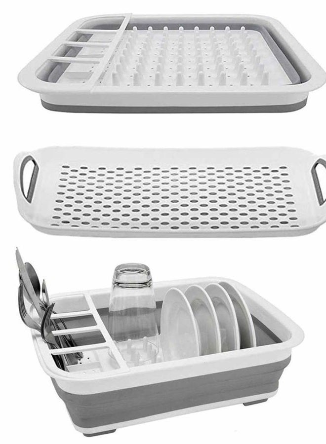 Ahyuan Collapsible Dish Drying Rack Portable Dinnerware Drainer Organizer for Kitchen RV Campers Travel Trailers Space Saving Kitchen Storage Rack Tray (With Drainboard) - Image 1