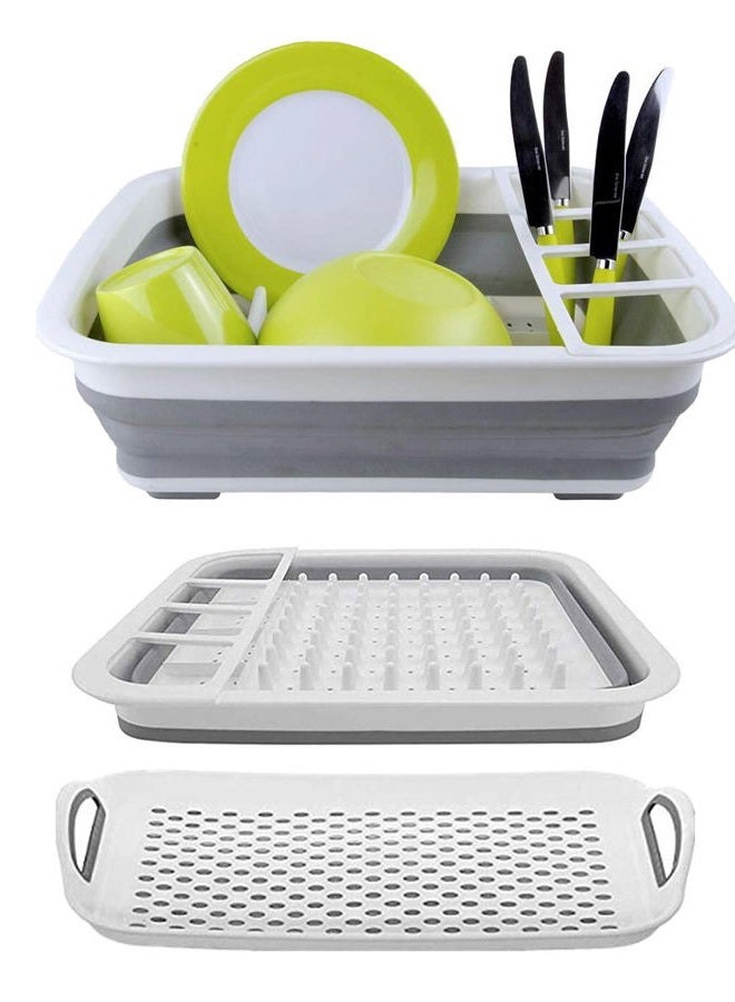 Ahyuan Collapsible Dish Drying Rack Portable Dinnerware Drainer Organizer for Kitchen RV Campers Travel Trailers Space Saving Kitchen Storage Rack Tray (With Drainboard) - Image 4