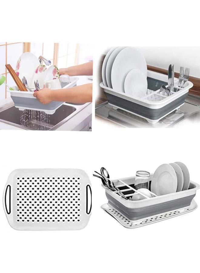 Ahyuan Collapsible Dish Drying Rack Portable Dinnerware Drainer Organizer for Kitchen RV Campers Travel Trailers Space Saving Kitchen Storage Rack Tray (With Drainboard) - Image 2