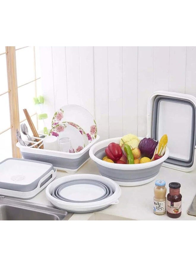 Ahyuan Collapsible Dish Drying Rack Portable Dinnerware Drainer Organizer for Kitchen RV Campers Travel Trailers Space Saving Kitchen Storage Rack Tray (With Drainboard) - Image 3