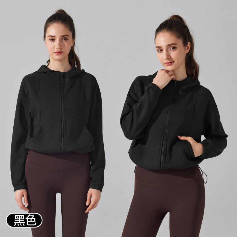 Generic Air-Layer Hooded Sweatshirt Loose Fit Zip-Up Fitness Jacket Black
