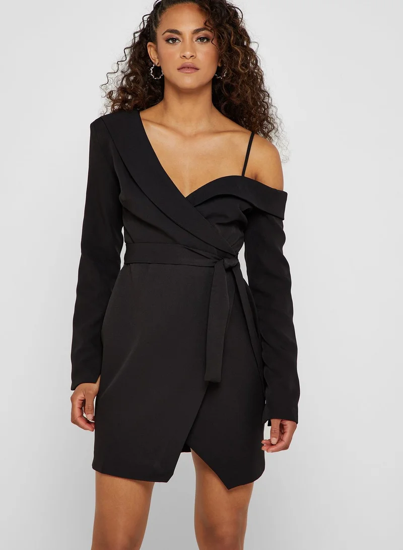 Missguided Peace and Love Belted One Shoulder Dress