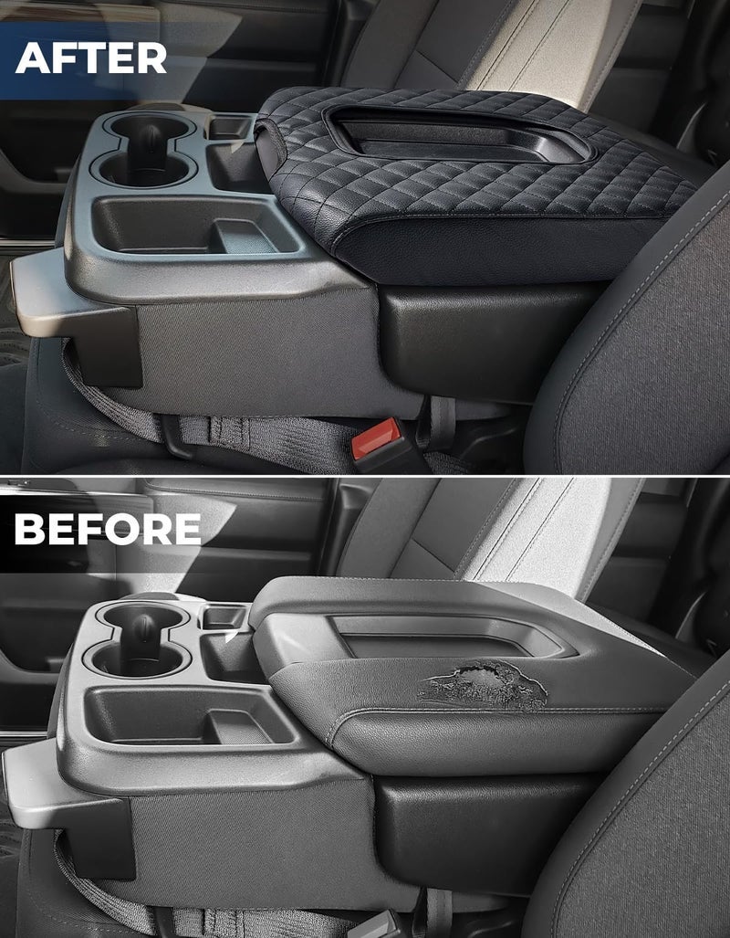 ISSYAUTO Center Console Cover Compatible with 2019-2024 Silverado Sierra Jump Seat Console Leather Armrest Cover - Image 3