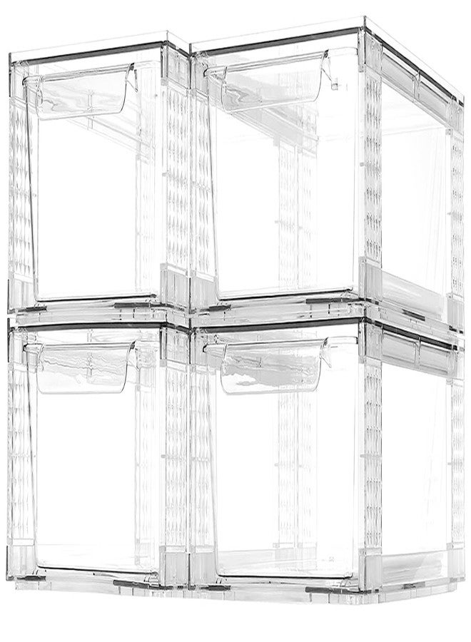 Zero Zoo 4 Pack Clear Stackable Storage Drawers, 3.95" H Easily Assemble Acrylic Organizer Bins - Multi-Use for Make up, Closet, Pantry, Bathroom, Medicine, Kitchen Cabinet & Undersink Organization - Image 1