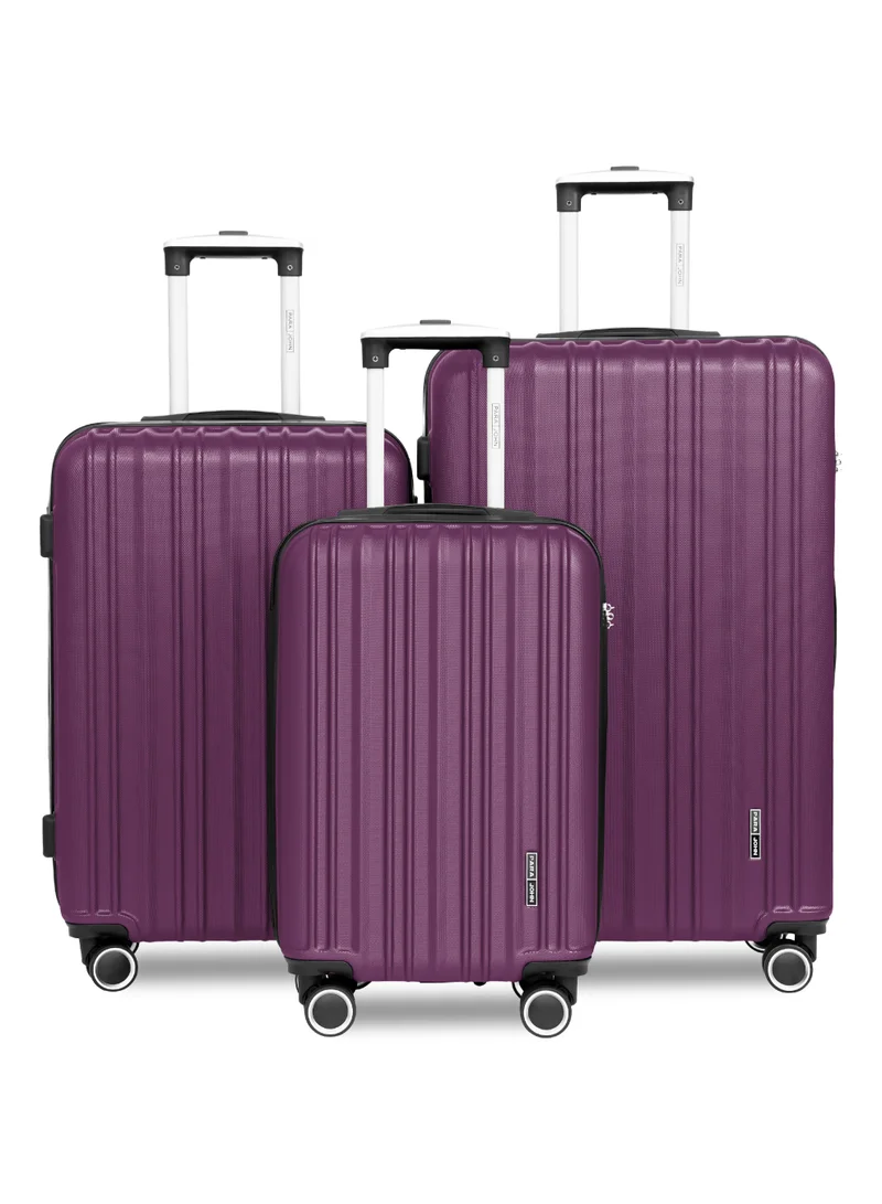 ABS Material 3-Piece Hardsided Luggage Set | 4-Wheel Spinner Trolley | Small (2.5kg), Medium (3kg), Large (3.8kg)Purple