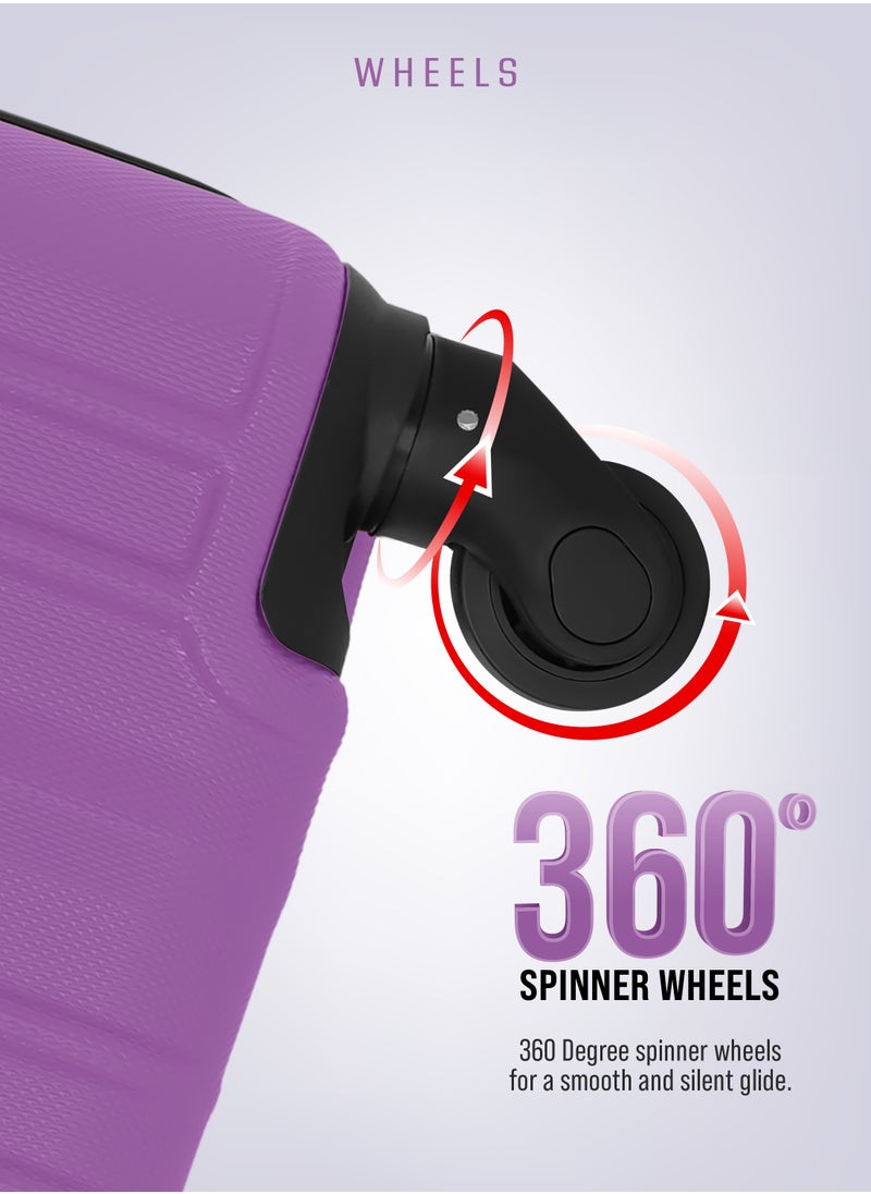 PARAJOHN PARAJOHN 3 Piece ABS Hardside Spinner Luggage Trolley Set 20/24/28 Inch Purple  - Image 4