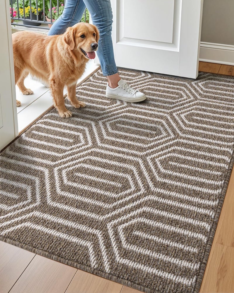 DEXI Front Door Mats for Entryway Non Slip Washable LowProfile Entry Doormat Absorbent Resist Dirt Inside Floor Entrance Mat Patio 3x5 Brown