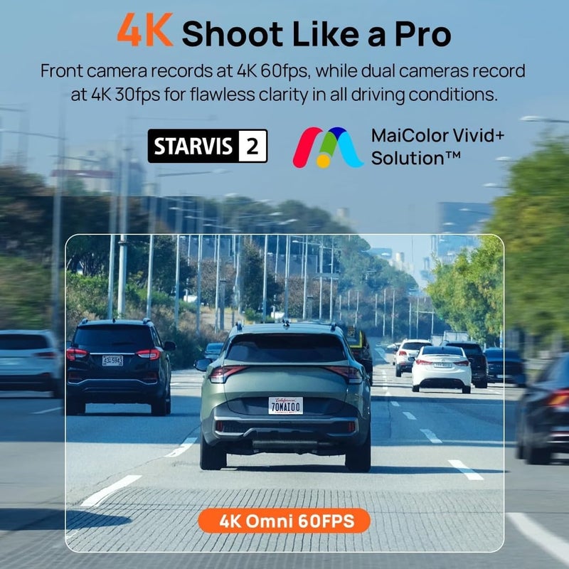 70mai 4K HDR Omni DashCam, Black, Dual Camera - Image 2