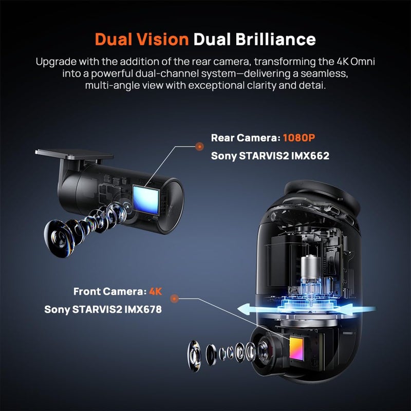 70mai 4K HDR Omni DashCam, Black, Dual Camera - Image 3