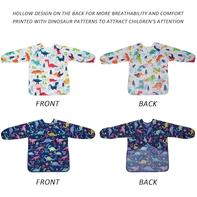2 PIECES DINOSAUR PATTERN APRONS FOR KIDS, WATERPROOF KIDS PAINT, PAINTING TOOLS WITH BAG, ART SHORTS PAINT, PAINTING OVERALLS FOR KIDS - Image 2