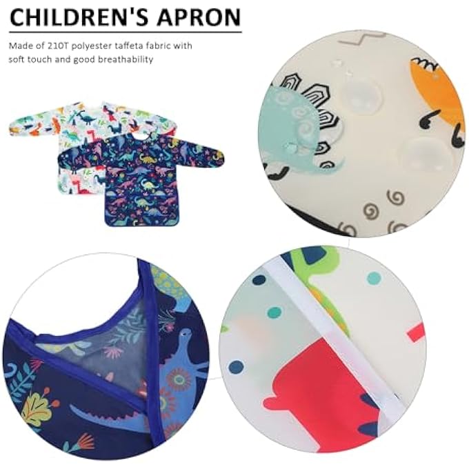 2 PIECES DINOSAUR PATTERN APRONS FOR KIDS, WATERPROOF KIDS PAINT, PAINTING TOOLS WITH BAG, ART SHORTS PAINT, PAINTING OVERALLS FOR KIDS - Image 3