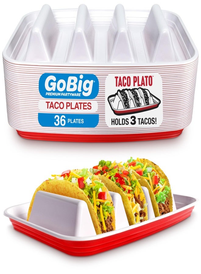 GoBig Taco Plates with Dividers - 36 Pack Disposable Red Party Cup Taco Plato Tray Holders for Party - Image 1