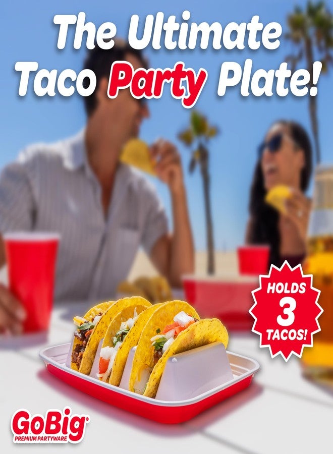 GoBig Taco Plates with Dividers - 36 Pack Disposable Red Party Cup Taco Plato Tray Holders for Party - Image 2