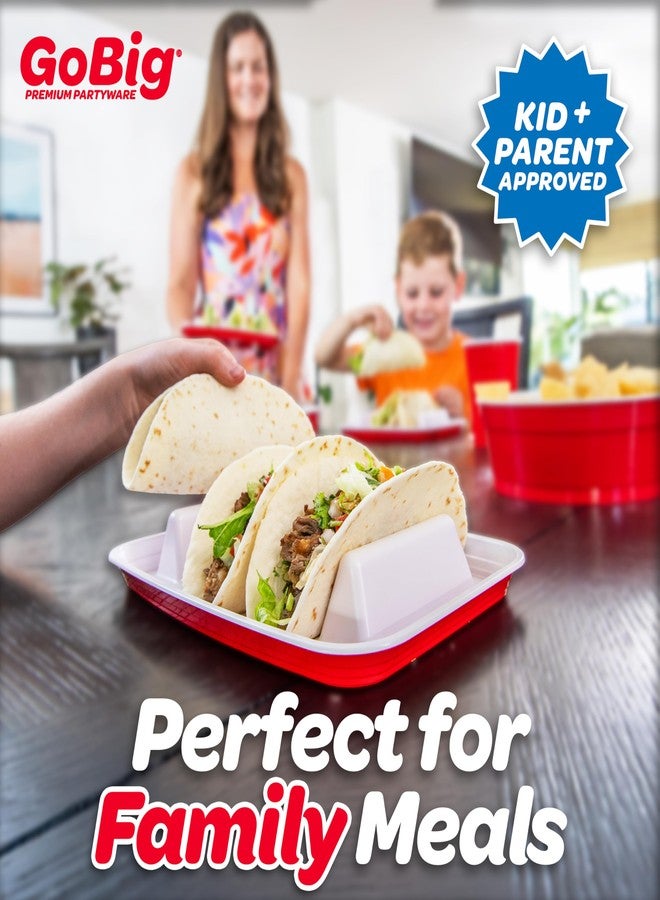 GoBig Taco Plates with Dividers - 36 Pack Disposable Red Party Cup Taco Plato Tray Holders for Party - Image 4