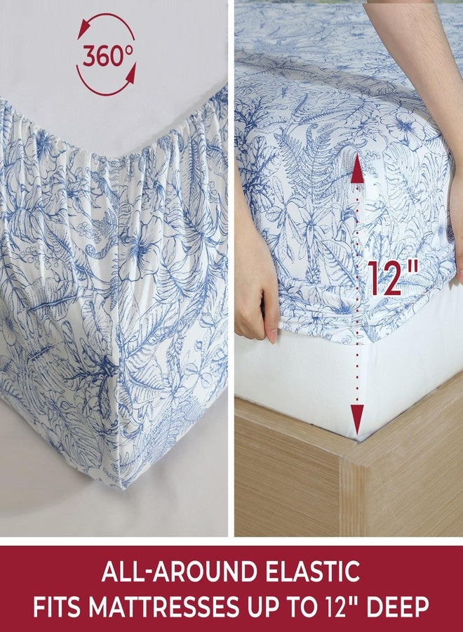 CARIBBEAN JOE 6-Piece Sheet Set with Cooling Pillowcases, 12-inch Deep Pockets, Tropical Beach Coastal Design, Queen, Tropical Toile Blue - Image 5