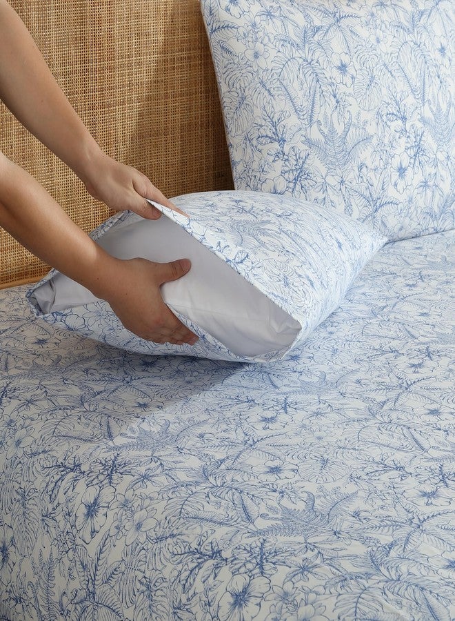 CARIBBEAN JOE 6-Piece Sheet Set with Cooling Pillowcases, 12-inch Deep Pockets, Tropical Beach Coastal Design, Queen, Tropical Toile Blue - Image 2