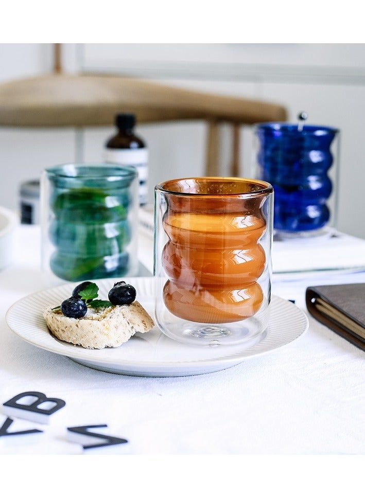 Threaded Double-layer Glass Cup Creative High Borosilicate Glass Milk Coffee Cup Household Insulated Drinking Cup  - Image 2