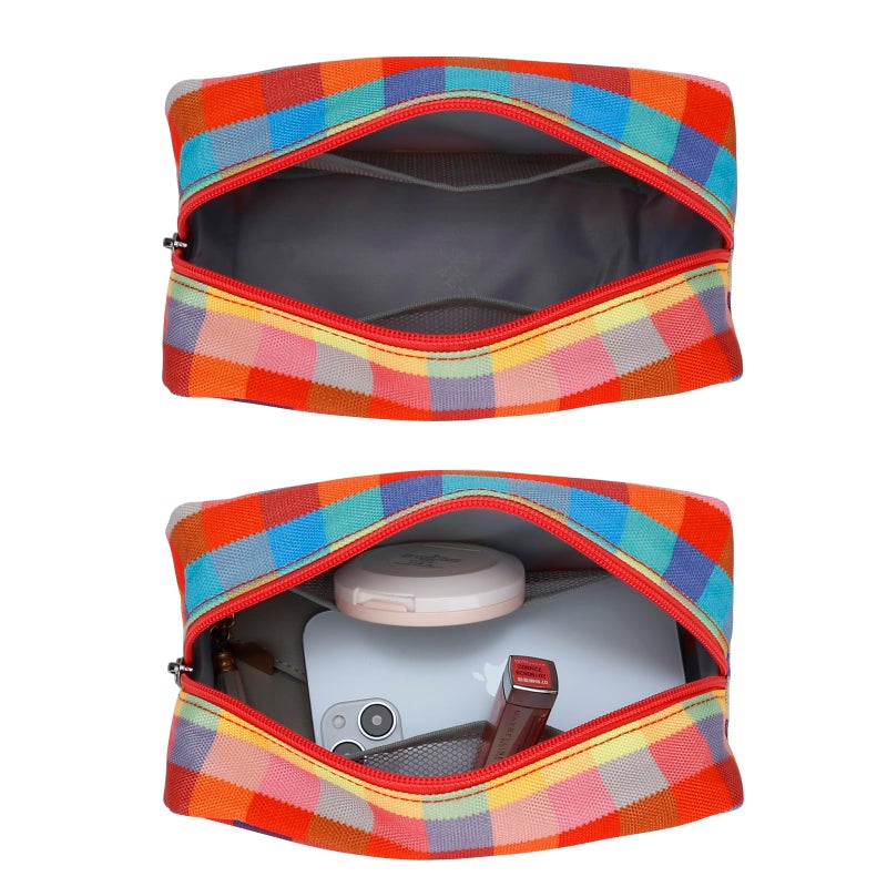 E-Tree Cute Makeup Bag,Travel Make up Pouch for Purse,Zipper Toiletry Cosmetic Brush Skin Care Case for Women Man,Tech Electronic Organizer,Small Canvas Storage for Personal Items,Colorful Checkered - Image 4