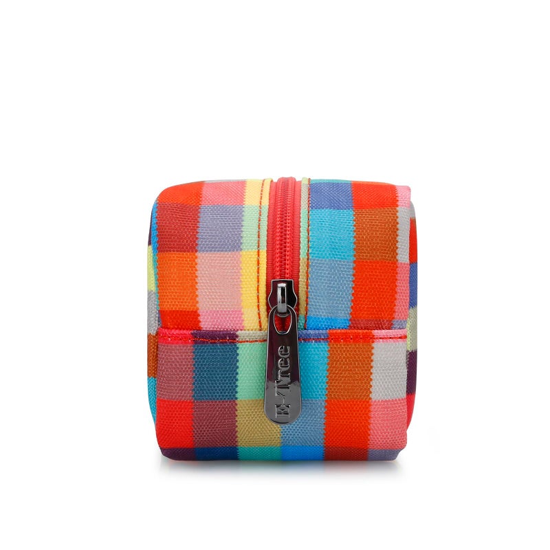 E-Tree Cute Makeup Bag,Travel Make up Pouch for Purse,Zipper Toiletry Cosmetic Brush Skin Care Case for Women Man,Tech Electronic Organizer,Small Canvas Storage for Personal Items,Colorful Checkered - Image 3