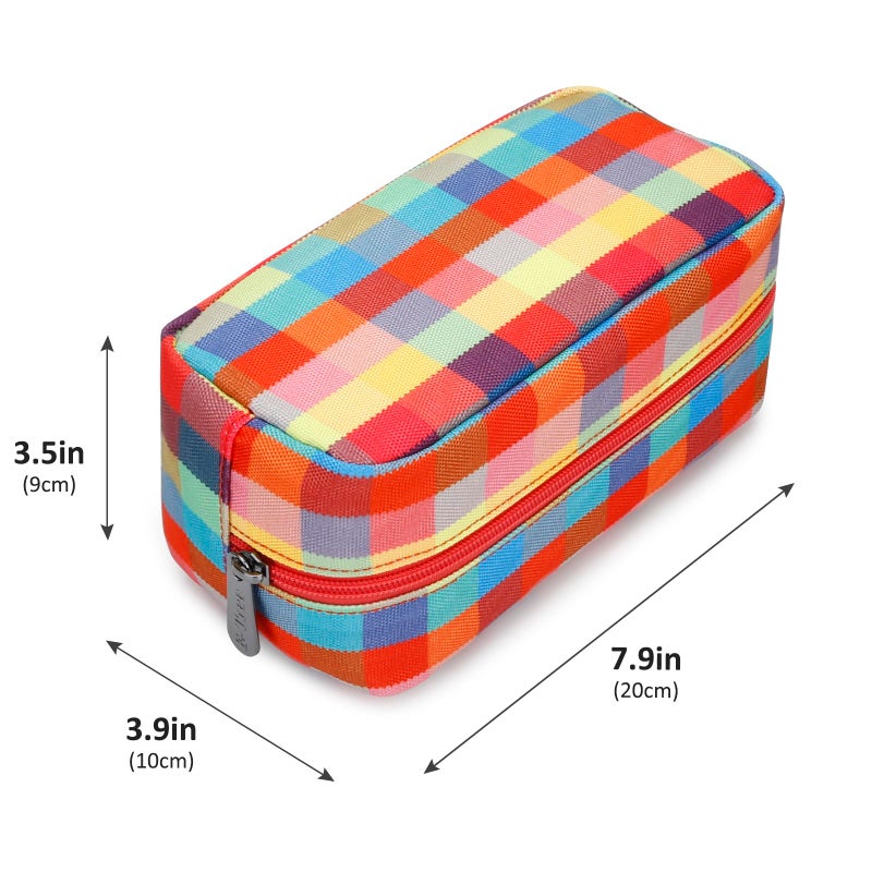 E-Tree Cute Makeup Bag,Travel Make up Pouch for Purse,Zipper Toiletry Cosmetic Brush Skin Care Case for Women Man,Tech Electronic Organizer,Small Canvas Storage for Personal Items,Colorful Checkered - Image 2