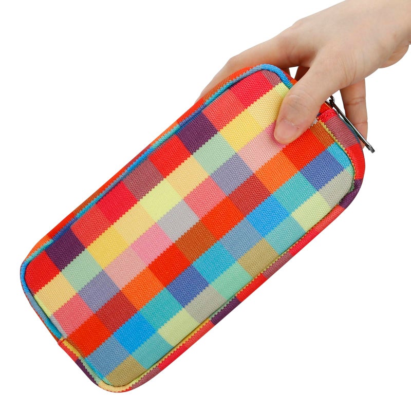 E-Tree Cute Makeup Bag,Travel Make up Pouch for Purse,Zipper Toiletry Cosmetic Brush Skin Care Case for Women Man,Tech Electronic Organizer,Small Canvas Storage for Personal Items,Colorful Checkered - Image 1