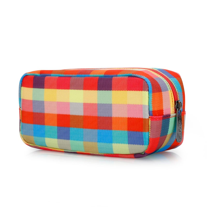 E-Tree Cute Makeup Bag,Travel Make up Pouch for Purse,Zipper Toiletry Cosmetic Brush Skin Care Case for Women Man,Tech Electronic Organizer,Small Canvas Storage for Personal Items,Colorful Checkered - Image 1